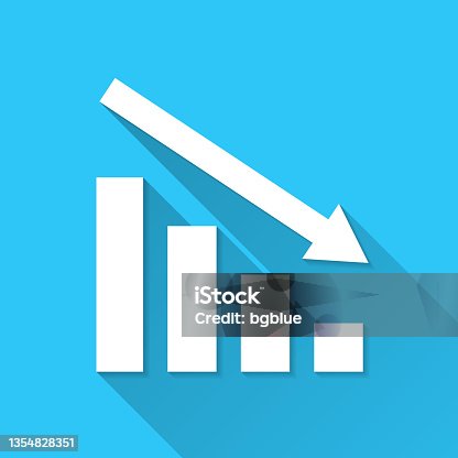 istock Decreasing graph. Icon on blue background - Flat Design with Long Shadow 1354828351