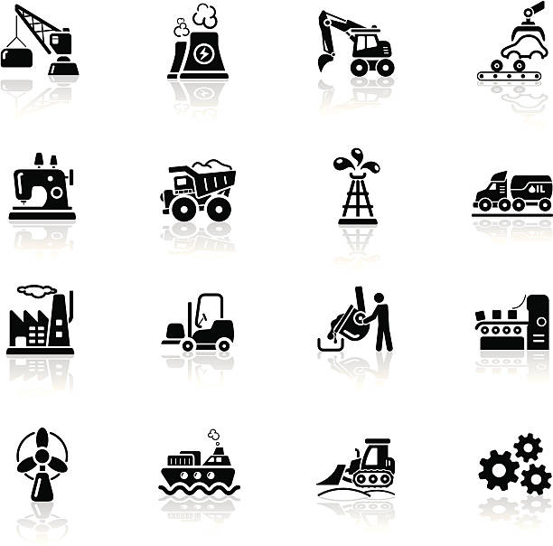 Deep Black Series | industry icons High quality icon set - industry icons. crane machinery stock illustrations