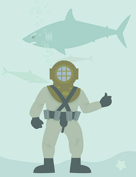 Deep Sea Diver Vector illustration of a deep sea diver giving a thumbs up signal. deep sea diving stock illustrations