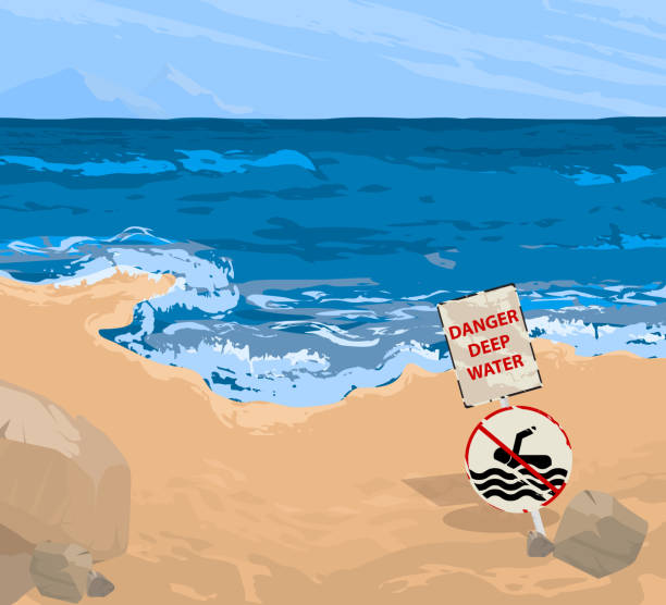 illustrazioni stock, clip art, cartoni animati e icone di tendenza di profonde acqua - vietato tuffarsi