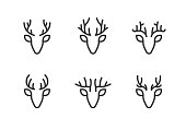 Set of deer head vector logo icons. Editable stroke.