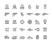 Set of defense industry line vector icons. Editable stroke.
