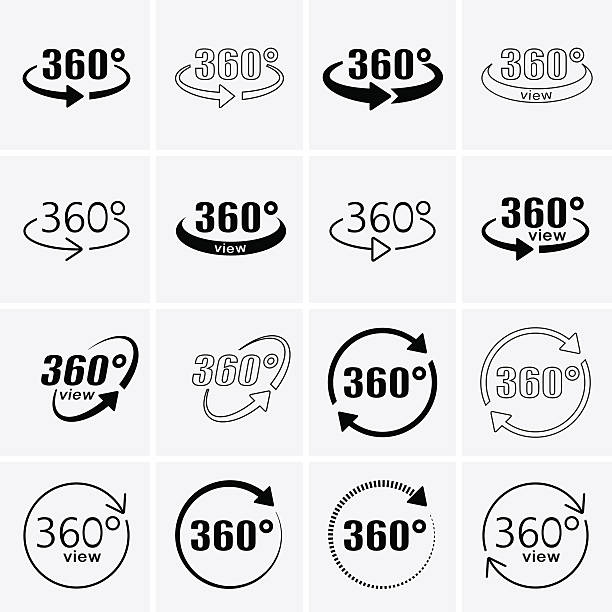 360 grad ansicht symbole. drehen sie symbole. - vr brille stock-grafiken, -clipart, -cartoons und -symbole