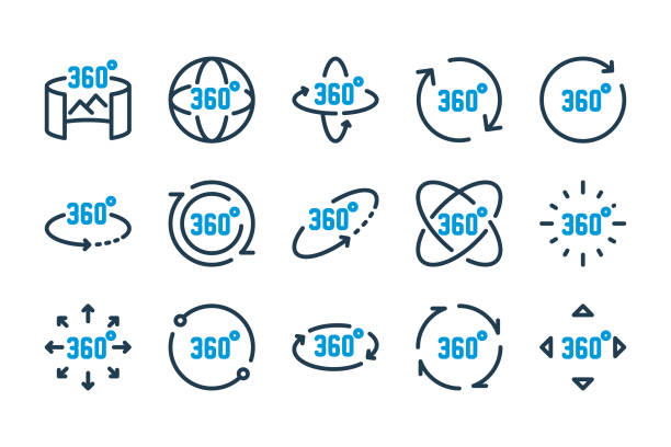 360 Degrees View related line icon set. 360 Degrees View related line icon set. Vector illustration. 360 degree view illustrations stock illustrations