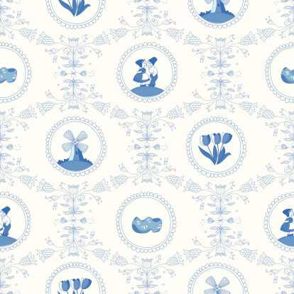 Delft blue seamless pattern