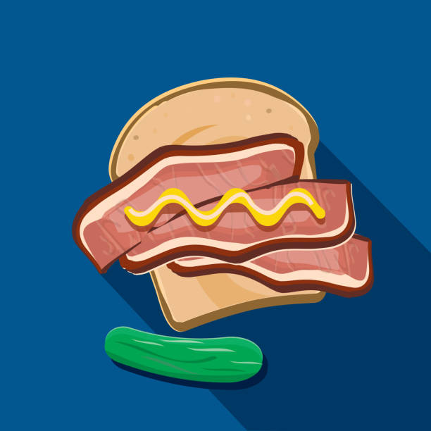 Deli meat cuts corned beef pastrami sandwich Flat Design themed Icon with shadow Vector illustration of a corned beef pastrami sandwich Deli meat cuts Flat Design themed Icon with shadow. Vector eps 10, fully editable. corned beef stock illustrations