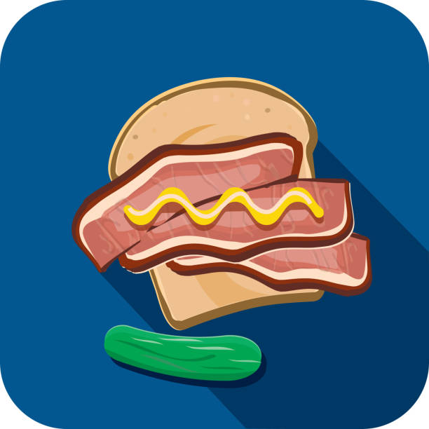 Deli meat cuts corned beef pastrami sandwich Flat Design themed Icon with shadow Vector illustration of a corned beef pastrami sandwich Deli meat cuts Flat Design themed Icon with shadow. Vector eps 10, fully editable. corned beef stock illustrations