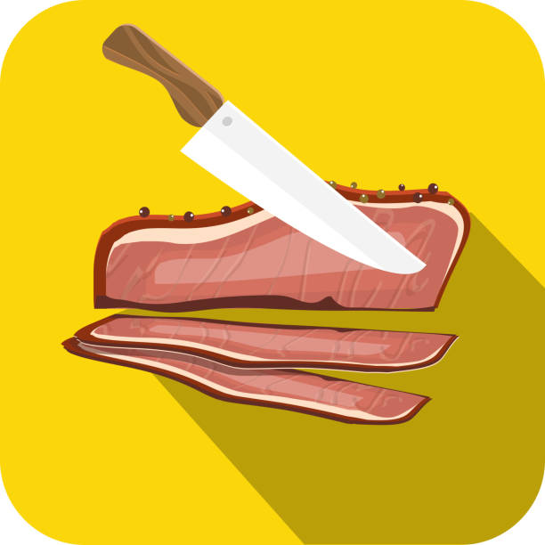 Deli meat cuts sliced corned beef Flat Design themed Icon with shadow Vector illustration of a sliced corned beef Deli meat cuts Flat Design themed Icon with shadow. Vector eps 10, fully editable. corned beef stock illustrations