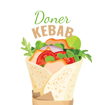 Delicious doner kebab full of vegetables and chicken