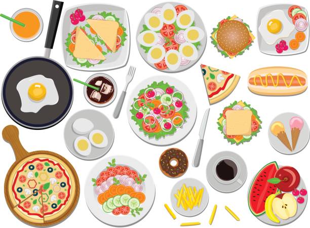 stockillustraties, clipart, cartoons en iconen met heerlijk eten - plate hamburger