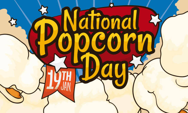 Delicious Popcorn Mountain and Patriot Sign to Celebrate this Day Delicious popped corn mountain and patriot sign ready to be eaten during the National Popcorn Day in January 19. national popcorn day stock illustrations