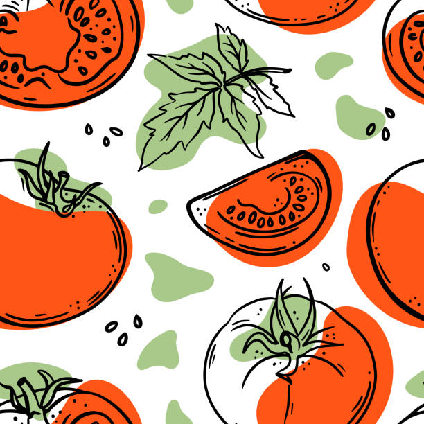 stockillustraties, clipart, cartoons en iconen met tomato pattern delicious sketch style seamless background - vegan keto