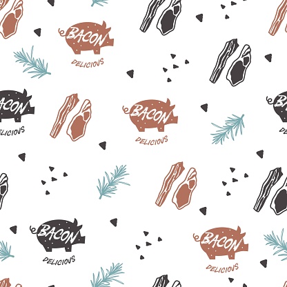 Delicious Tasty Bacon and Herb Vector Graphic Seamless Pattern