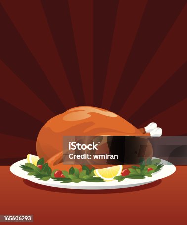 istock Delicious whole turkey set on a large platter 165606293