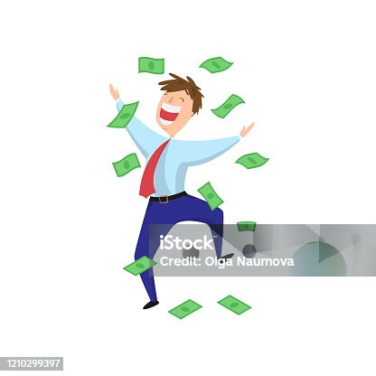 istock Delighted, excited, happy businessman jumping in the money rain 1210299397