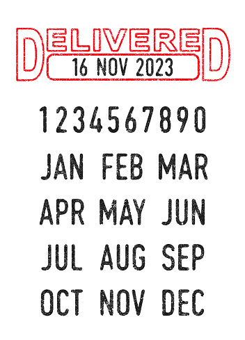 Vector illustration of the Delivered stamp and editable dates (day, month and year) in ink stamps