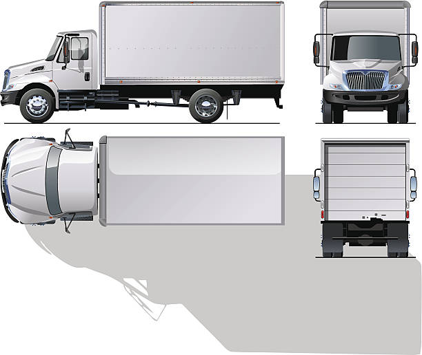 delivery / cargo truck. Vector truck. Available cdr-12, eps-10 and ai-cs4 vector format separated by groups with transparency effects for one click repaint. semi truck back stock illustrations