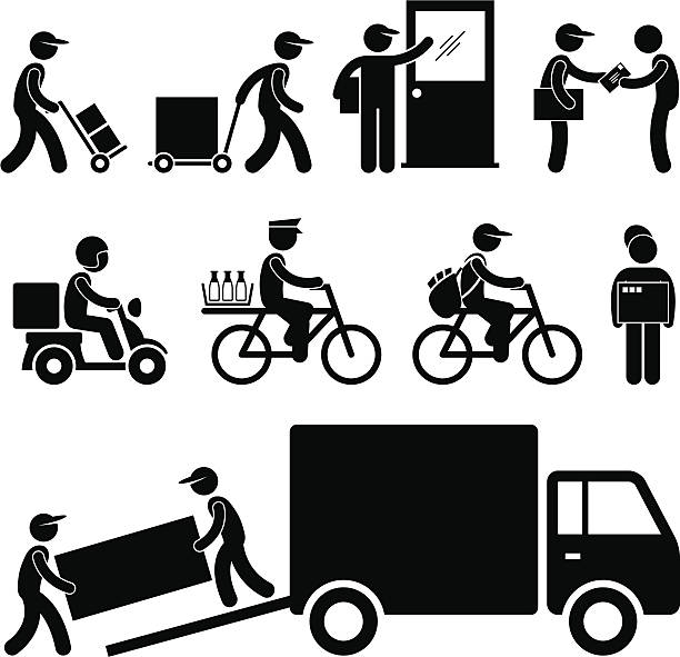 Delivery Man Pictogram A set of pictogram representing various type of delivery man and courier services. newspaper silhouettes stock illustrations