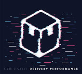 Glitch effect vector icon illustration of delivery performance with abstract background.