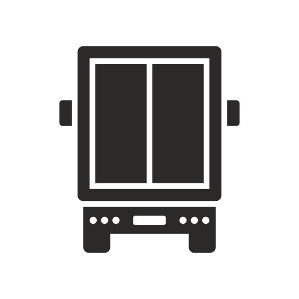Delivery truck icon. Back view of a lorry. Cargo transportation. Logistics. Goods in. Goods out. Vector icon isolated on white background. semi truck back stock illustrations