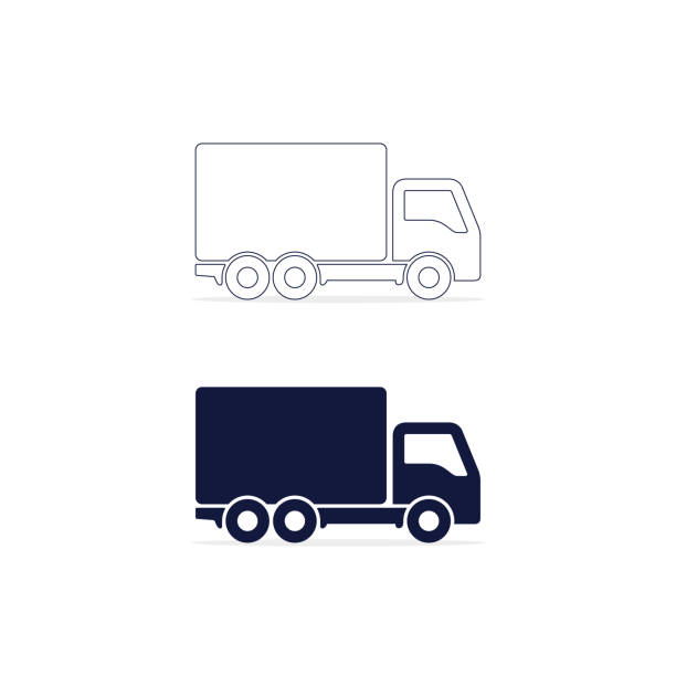 배달 트럭 아이콘에 고립 된 흰색 배경을 설정합니다. 간단한 벡터 일러스트 - 세미 트럭 stock illustrations