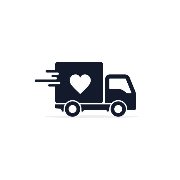 illustrations, cliparts, dessins animés et icônes de camion de livraison avec l'icône de charité de coeur. concept simple de vecteur de camion de charité - camion