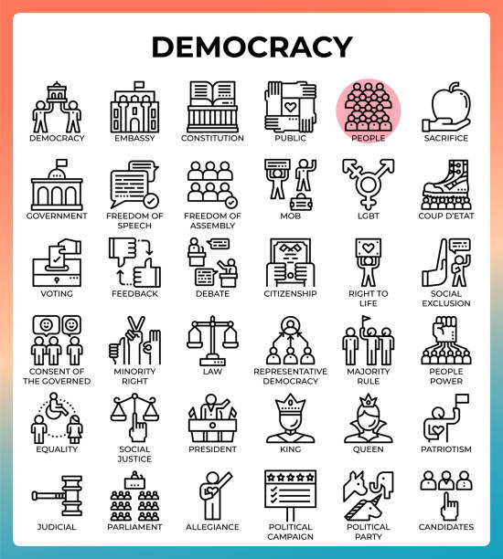 Democracy concept icons Democracy concept line icons set in modern style for ui, ux, web, app, brochure, flyer and presentation design, etc. republicanism stock illustrations
