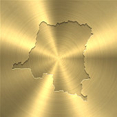 Map of Democratic Republic of the Congo on a golden background with an embossing effect. Realistic circular brushed metal similar to a gold medal or coin. Vector Illustration (EPS10, well layered and grouped). Easy to edit, manipulate, resize or colorize. Vector and Jpeg file of different sizes.