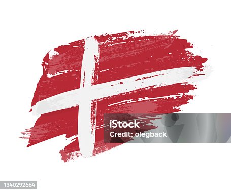istock Denmark flag from paint brush stroke, brushstroke Scandinavian nation grunge sticker 1340292664