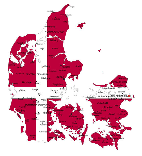 illustrations, cliparts, dessins animés et icônes de danemark carte politique très détaillée avec le drapeau national. - vejle