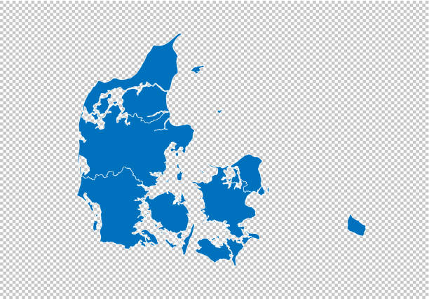 ilustrações de stock, clip art, desenhos animados e ícones de denmark map - high detailed blue map with counties/regions/states of denmark. denmark map isolated on transparent background. - denmark
