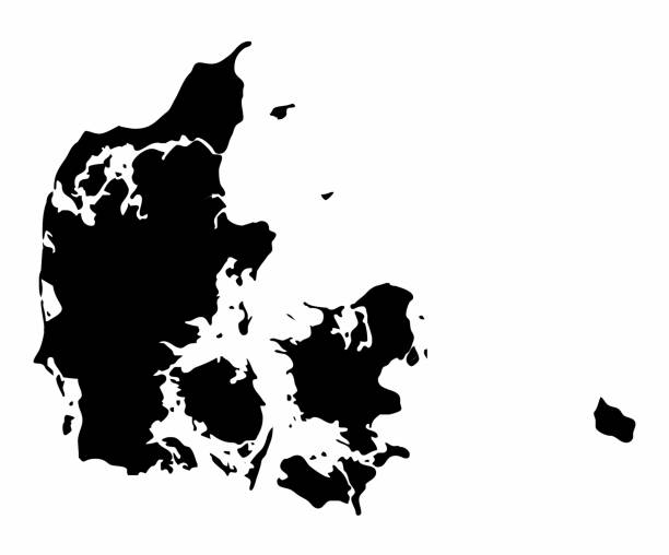 Denmark silhouette map The Denmark dark silhouette map isolated on white background denmark stock illustrations
