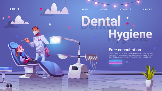 Dental hygiene banner with doctor and girl patient