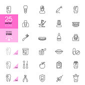 Collection of dentistry thin line icons. Editable Stroke.