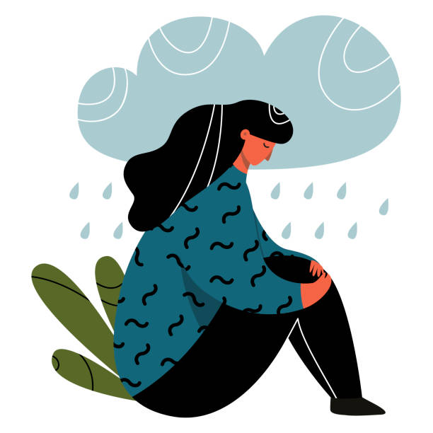우울한 소녀, 슬픔에 외로운 여자 - 눈물 일러스트 stock illustrations
