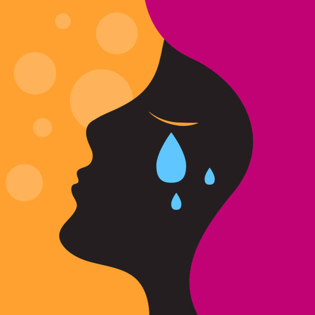 Depression, sadness, girl crying Depression, sadness, girl crying, tears on her cheek, vector profile of sad woman pain patterns stock illustrations