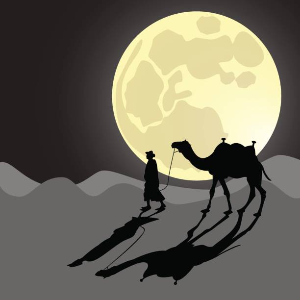 ilustrações de stock, clip art, desenhos animados e ícones de desert safari. full moon. - supermoon