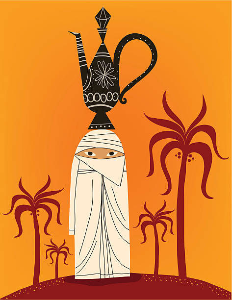Desert woman Desert woman with decorated amphora hot middle eastern girls stock illustrations
