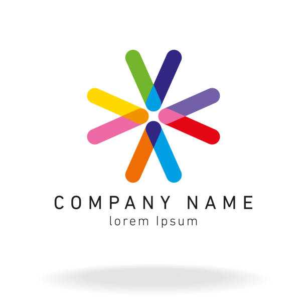 дизайн бренда перекрытия одной линии цвета - логотип stock illustrations