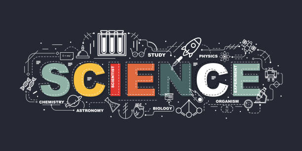 koncepcja projektowa word science banner stronie. - science stock illustrations