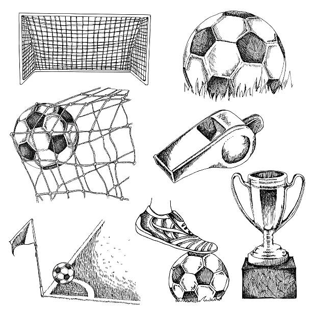 Design elements of soccer Design elements of soccer. Doodle illustration eps10 soccer drawings stock illustrations