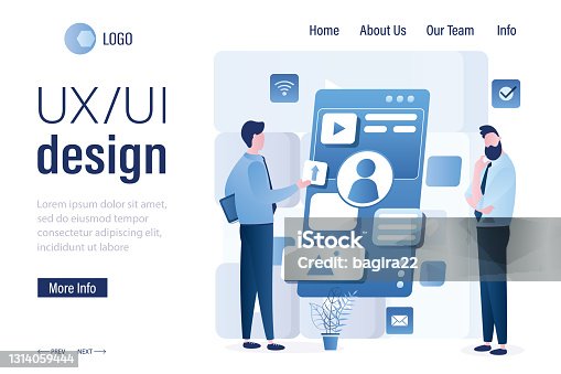 istock UI, UX design landing page template. Group of designers or programmers creates mobile app. Coding and software application development. 1314059444