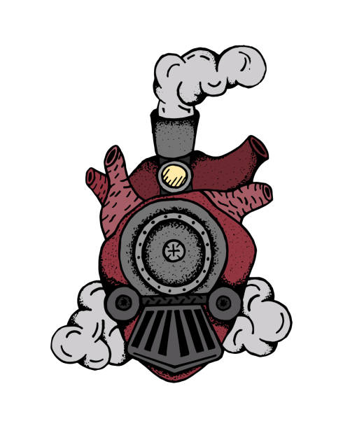 illustrations, cliparts, dessins animés et icônes de locomotive de coeur tatouage style "design" - ouvrier coeur