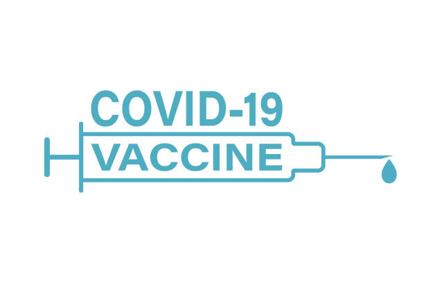 covid-19 백신 로고의 디자인. 인쇄소의 벡터 설계. 흰색 배경에 격리 된 로고 디자인. - covid vaccine stock illustrations