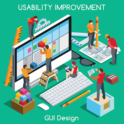 GUI UX Design People Isometric. Jpg. Jpeg. Eps. Vector.