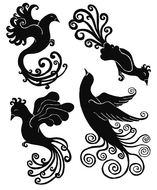 stockillustraties, clipart, cartoons en iconen met design set with silhouettes of fantastic birds - vera pauw