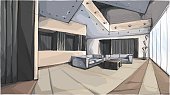 Vector illustration of interior design. In the style of drawing.  (ai 10 eps with transparency effect)