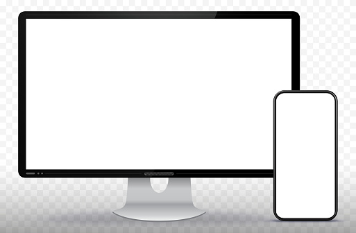 Desktop Computer Screen and Smart Phone Vector Illustration with Transparent Background