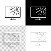 istock Desktop computer with broken screen. Icon for design. Blank, white and black backgrounds - Line icon 1385224878