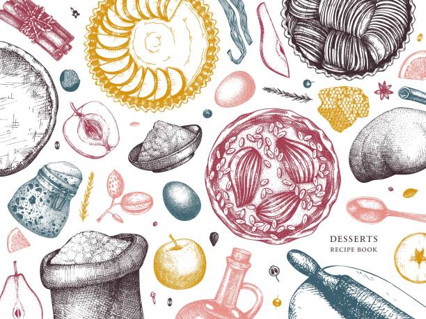 tatlılar pişirme süreci arka plan - crumble stock illustrations